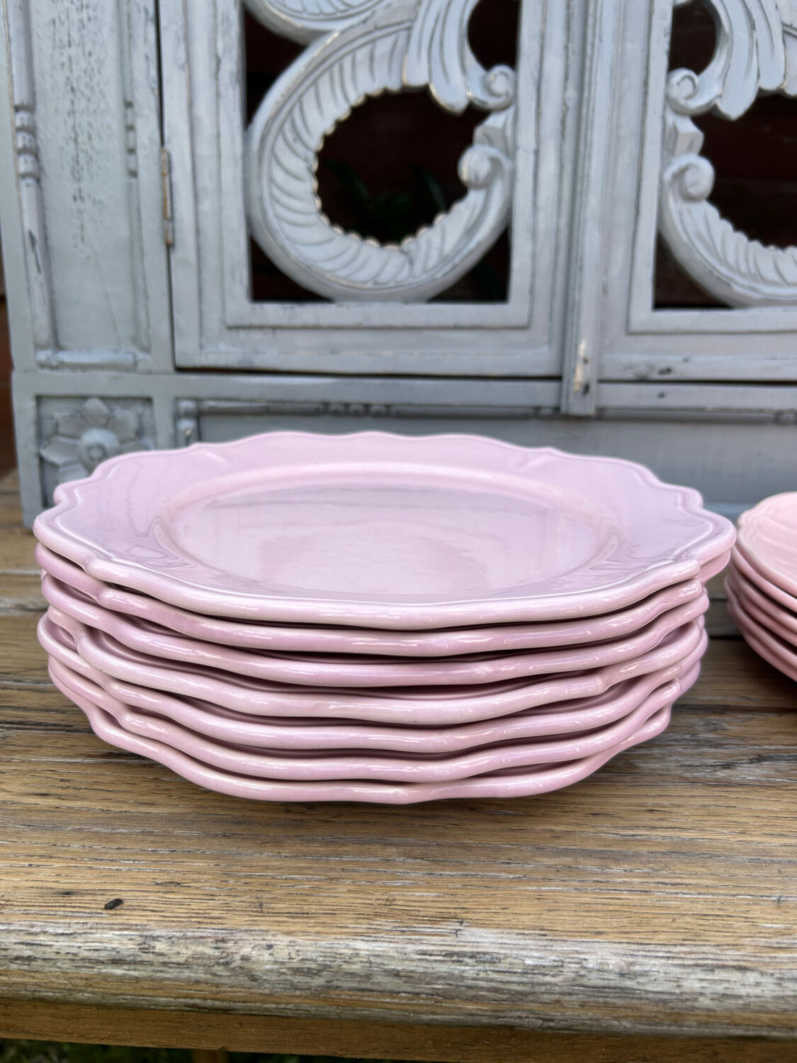 13 vintage powder pink plates