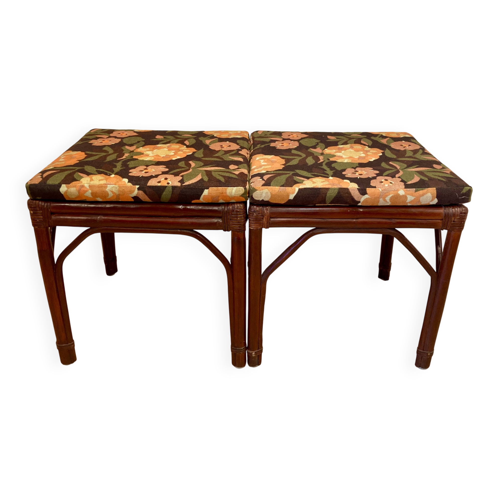 Rattan bench or pair of stools 1950.