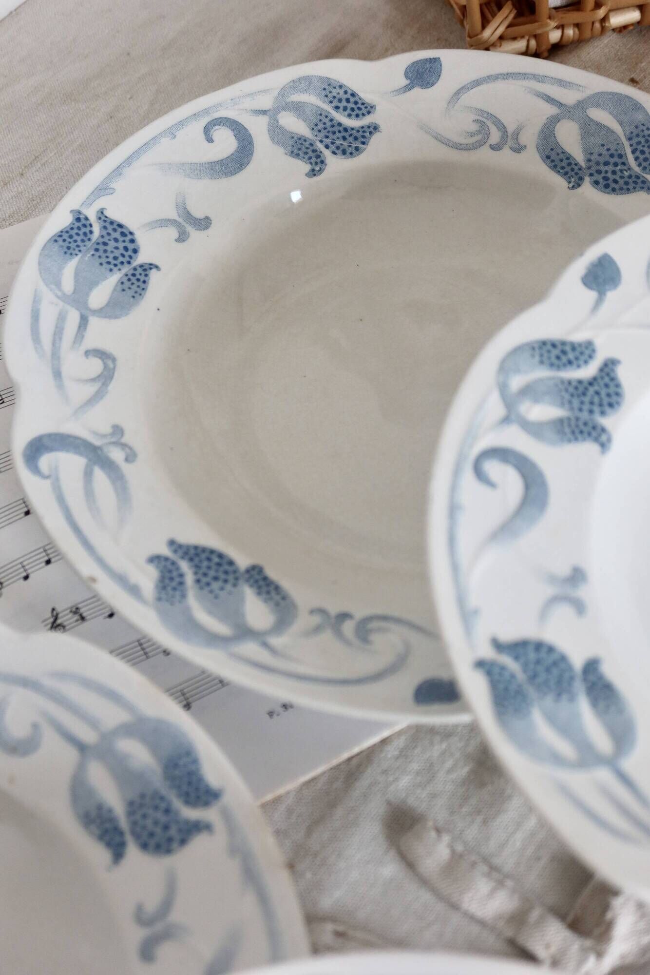 6 soup plates - Tircis model - Antique 82-piece Sarreguemines earthenware dinnerware set