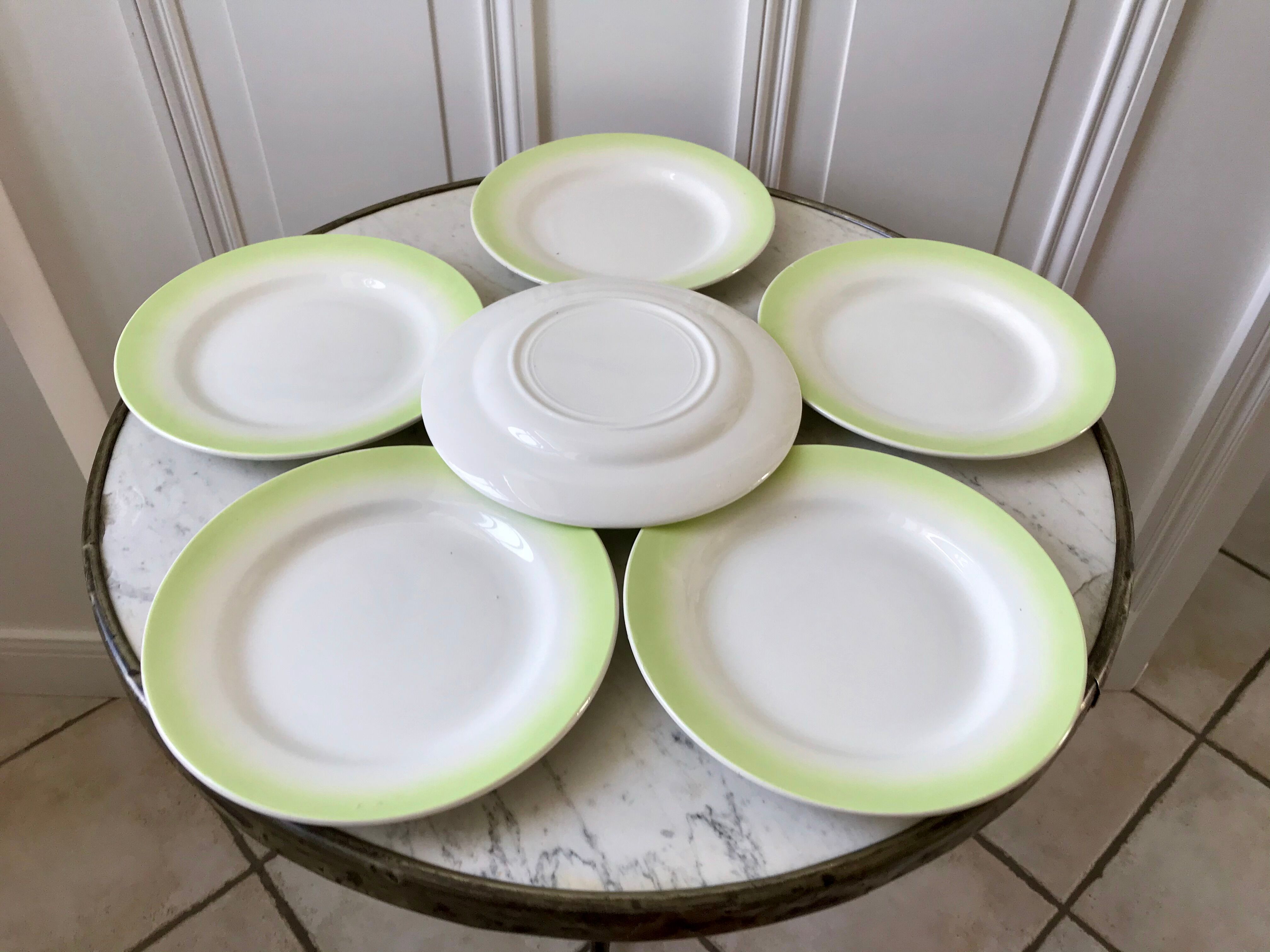 set of 6 pastel gradient light green dessert plates 40s-50s