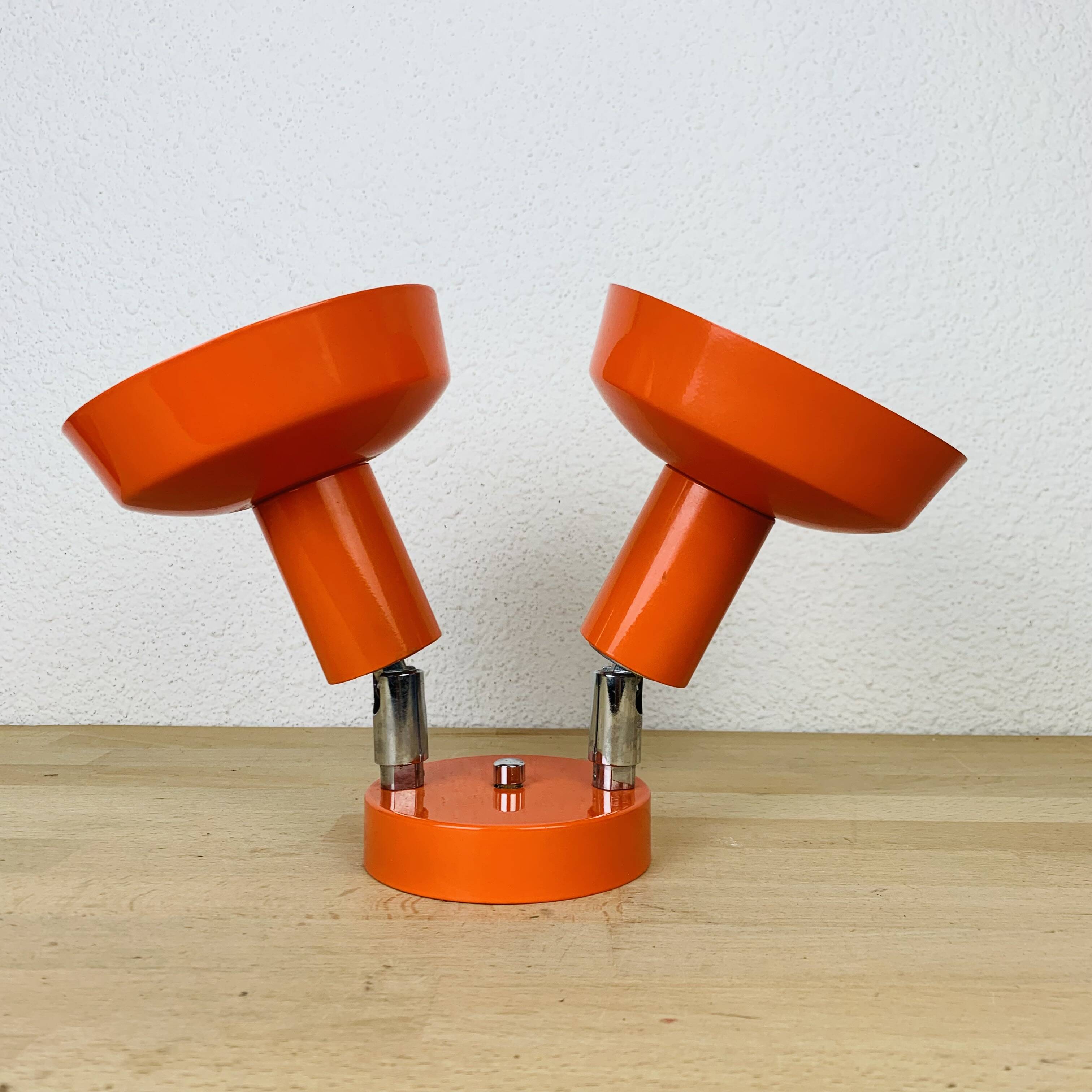 Double adjustable orange spotlight wall lamp from the 70s