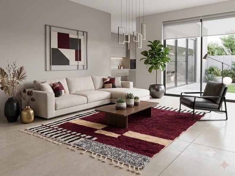 Traditional Moroccan handmade rug with colourful patterns, 2/3 m.
