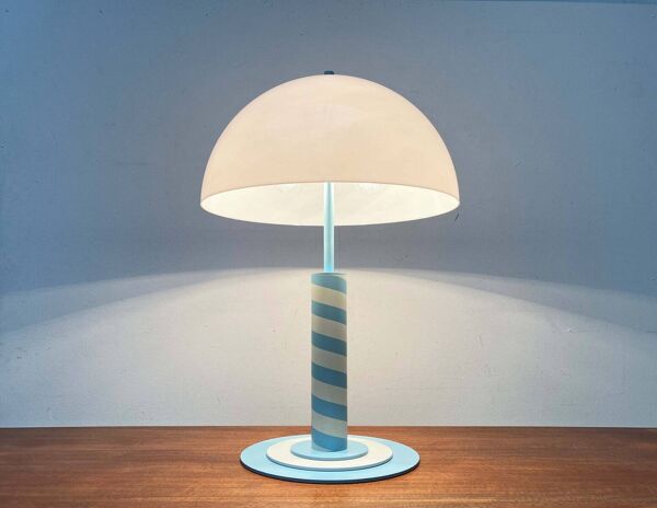 Lampe sur pied et lampe de table postmoderne allemande avec motif tourbillon bleu clair et blanc, années 1980, lot de 2