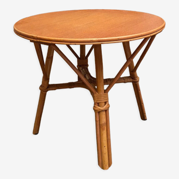 Table basse circulaire en rotin 1970-1980