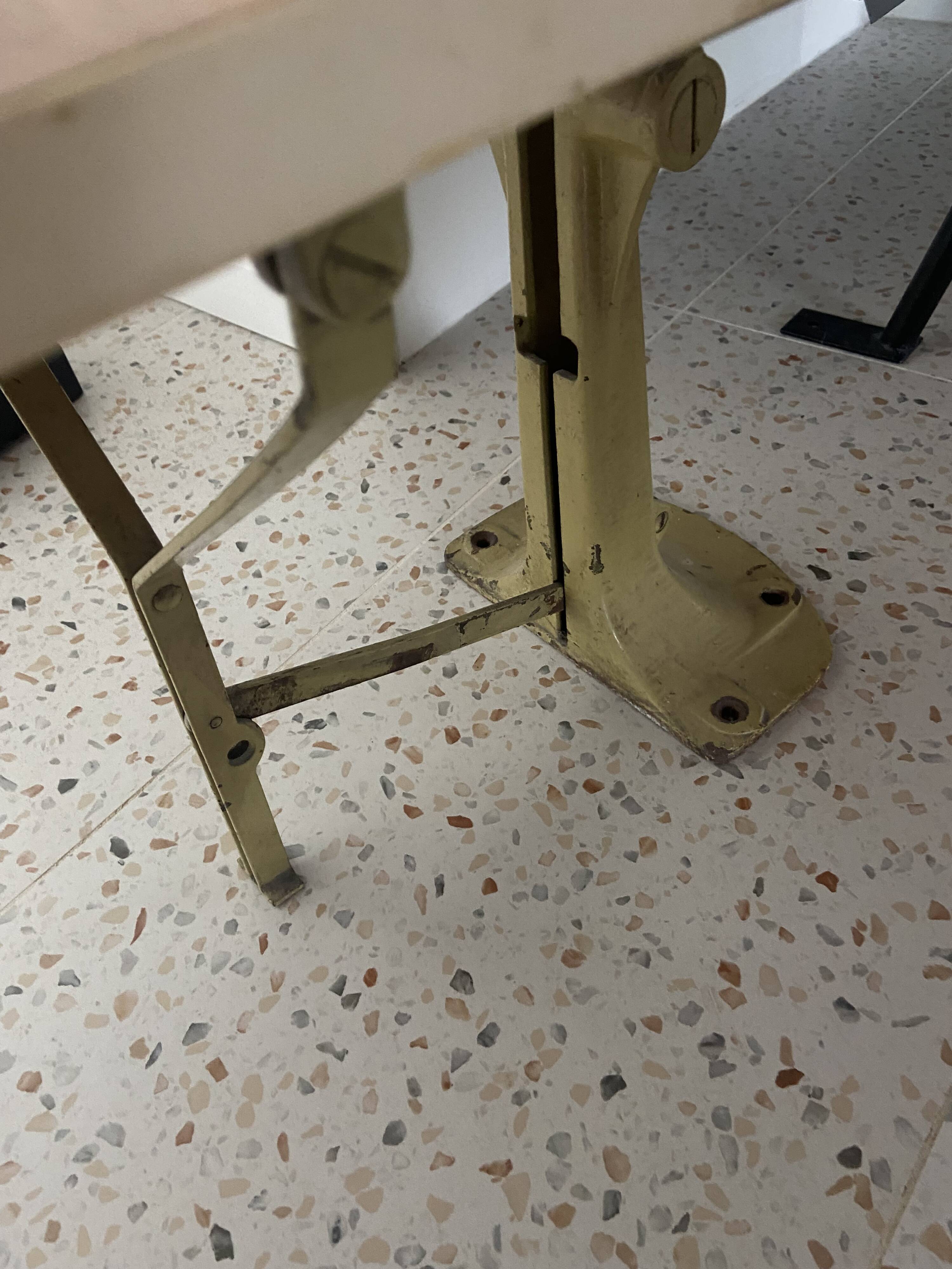 Old folding train table or wooden strapontin 1920 metal base