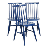 Set of 3 beautiful vintage 1960s blue wooden dining chairs/spindle chairs