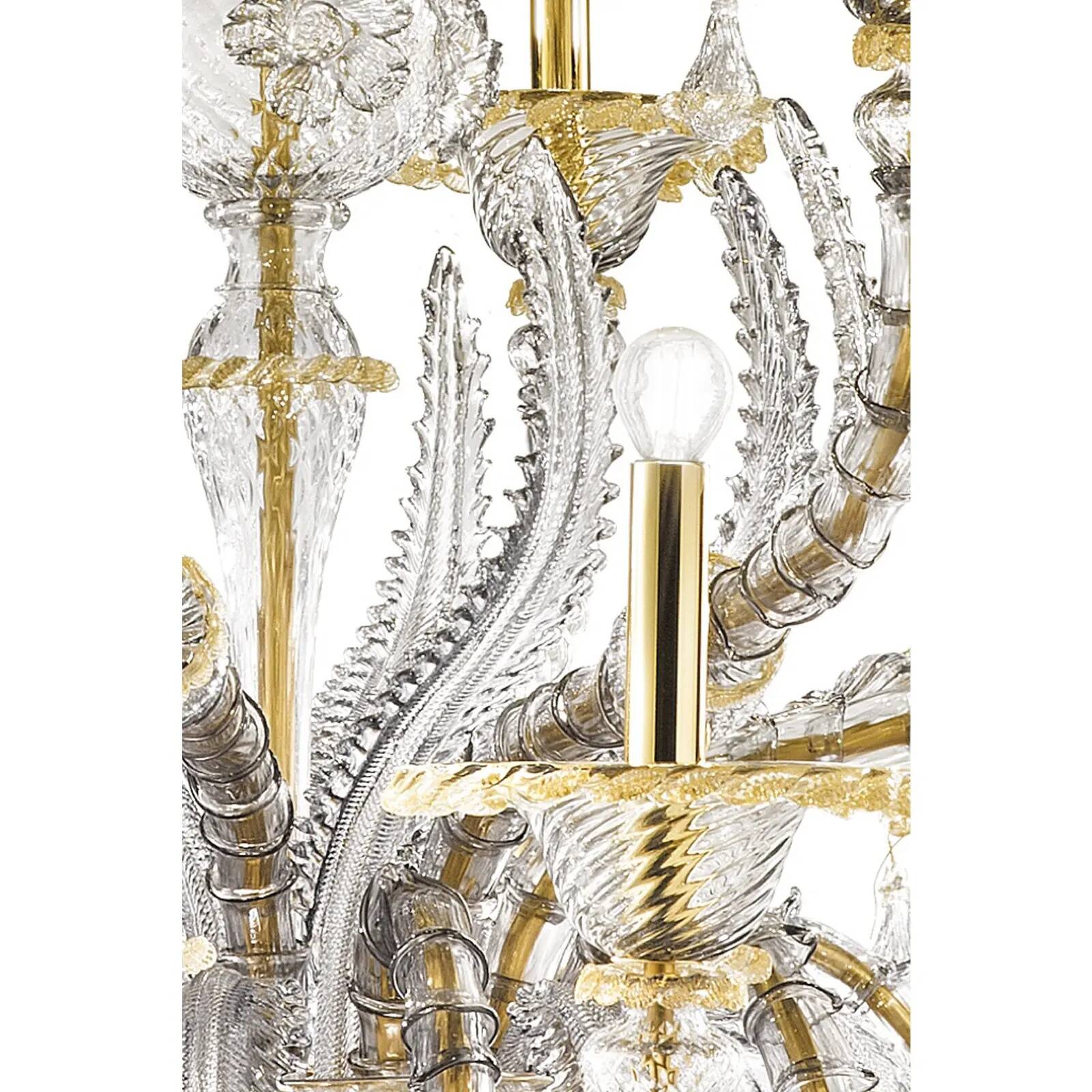 Elegant Huge Ca’ Rezzonico Murano Glass Chandelier With Gold Accents