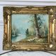 painting oil on canvas landscape river and forest frame wood signed years 40-50