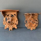 Black Forest carved wooden wall console, dog decor, folk art circa 1900