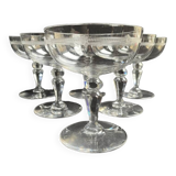 6 champagne glasses in light blown, cut and guilloché crystal