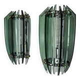 Pair of veca bicolor wall lamps, green murano glass, italy 1970