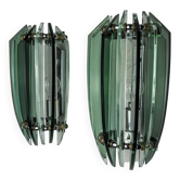 Paire d'appliques veca bicolore, verre murano vert, italie 1970