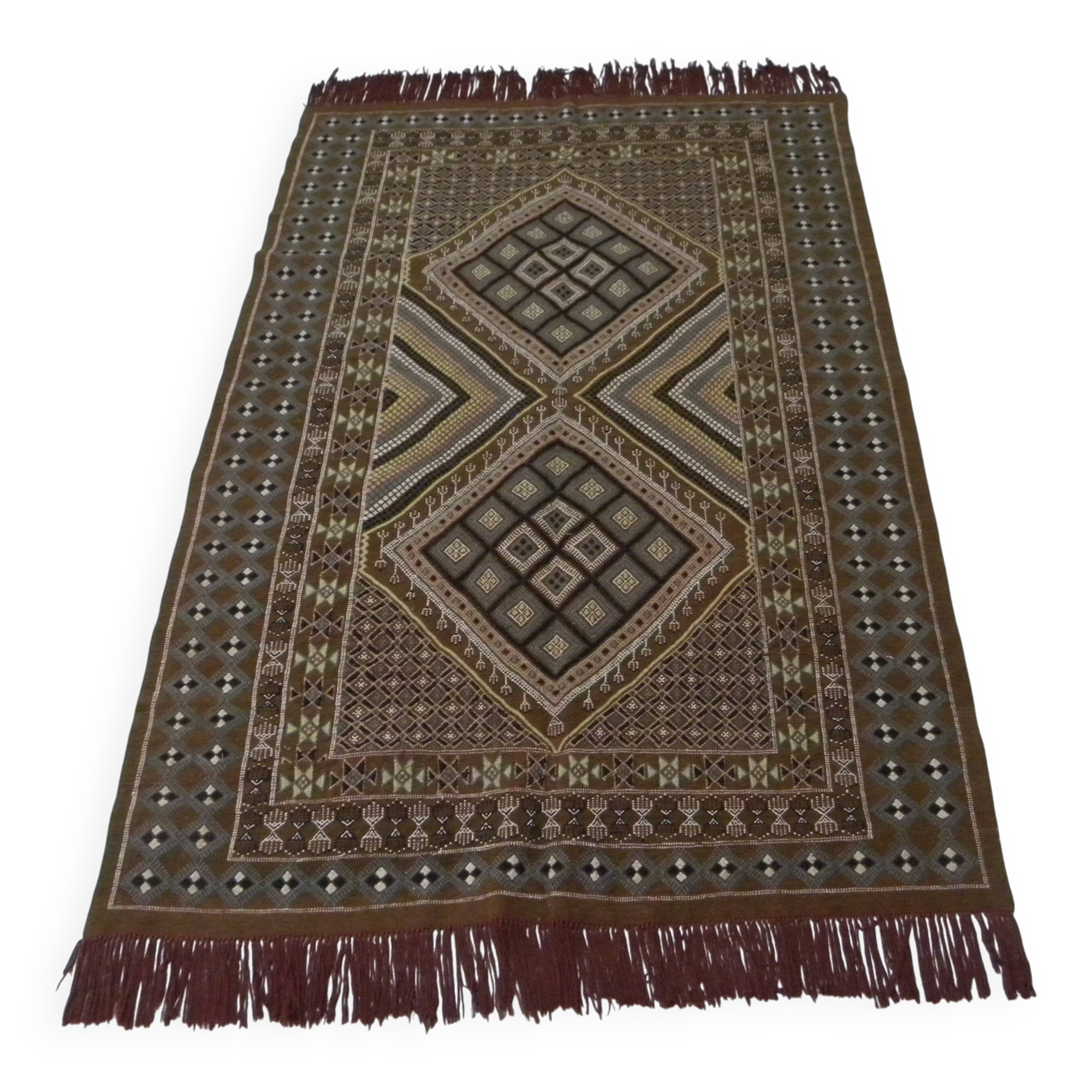 Vintage Berber Wool Carpet Hand-Knotted Antique Tunisian Brown
