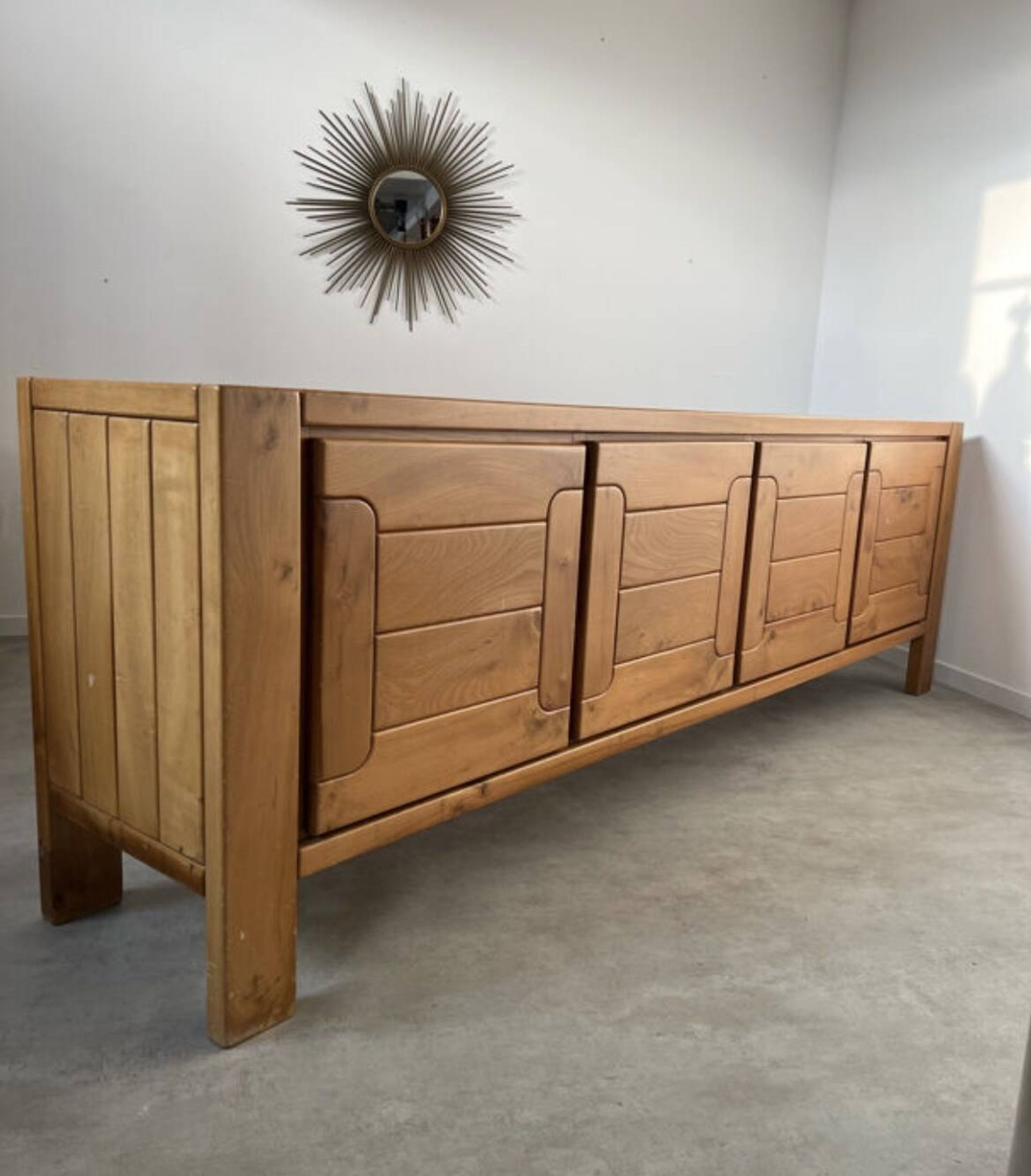 Large sideboard Regain in solid elm wood XXL 4 doors 70s