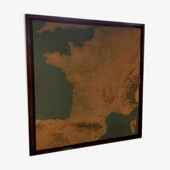 Vintage on wooden frame relief map of France