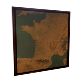 Carte de France en relief vintage sur cadre en bois