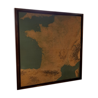 Vintage on wooden frame relief map of France
