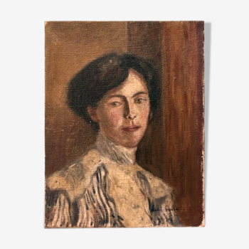 Tableau portrait femme 1905 signé