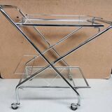 Folding trolley / Vintage bar, glass and chrome 70's