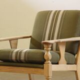 Vintage 1960s Danish low back lounge chairs in light oak, Henning Kjærnulf style