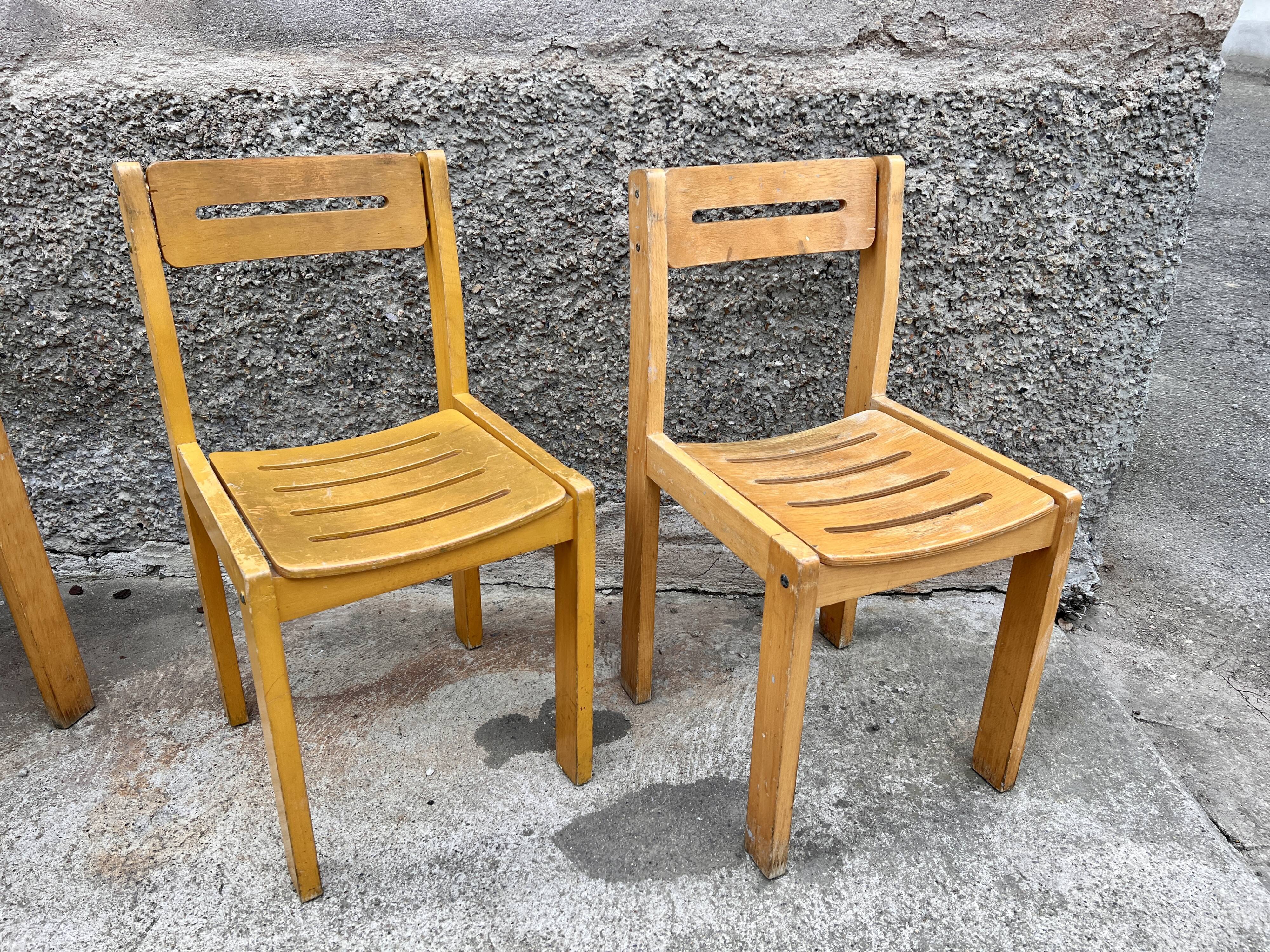 Series of 4 wooden chairs sornay style
