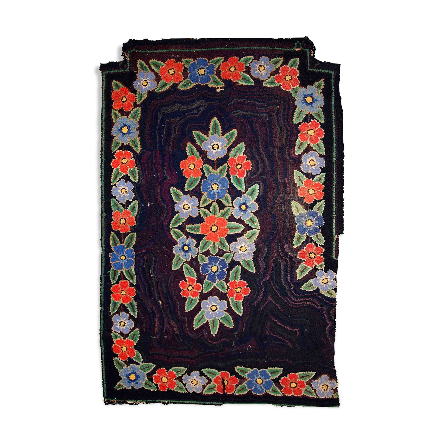 Old American Carpet Hooked handmade 103cm x 166cm 1920s, 1C677