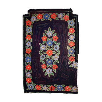 Tapis ancien américain hooked fait main 103cm x 166cm 1920s