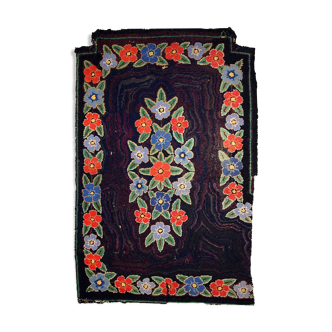 Old American Carpet Hooked handmade 103cm x 166cm 1920s, 1C677