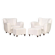 2 sets of Italian armchair with pouf in white fabric, Italy, 1940s