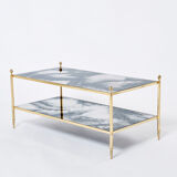 Table basse laiton chrome miroir décoré  1970