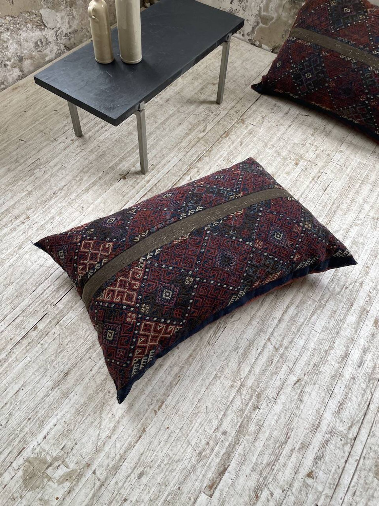 Pair of vintage XXL Kilim cushions