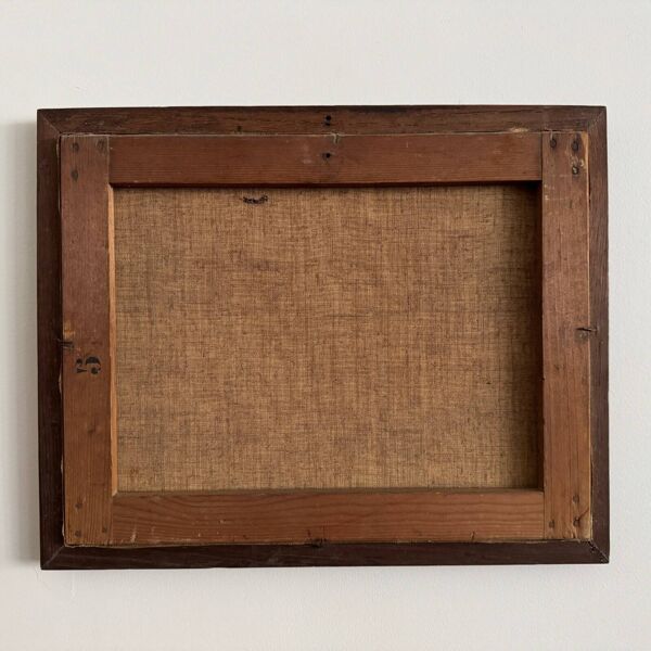 Huile sur toile scène de parc avec une femme assise dans un fauteuil