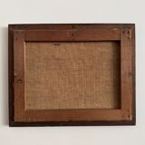 Oil on canvas park scene with a woman sitting in an armchair