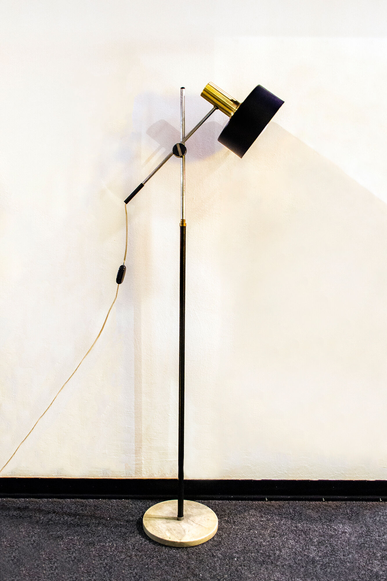 Directional lamp in golden, chromed, marble metal. Italy 60s