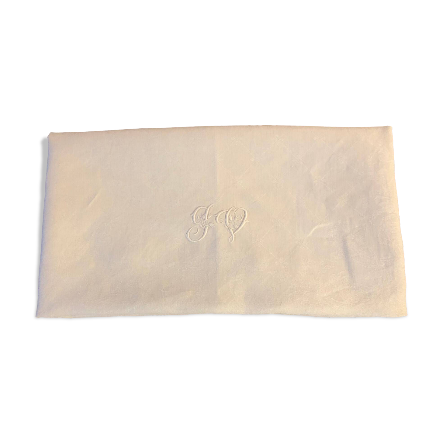 Monogrammed white linen tablecloth