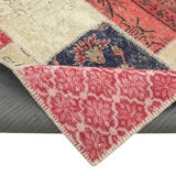 Handmade anatolian overdyed 204 cm x 296 cm multicolor patchwork carpet