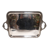 Silver-plated service tray with handles, neoclassical decoration.