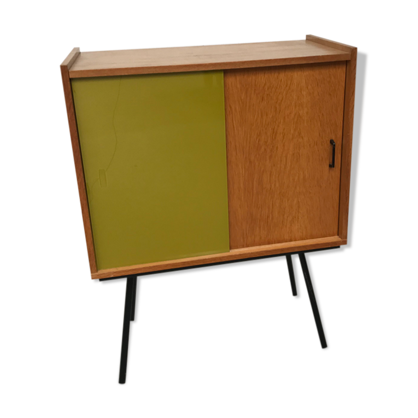 Showcase small storage cabinet vintage blond wood 60s