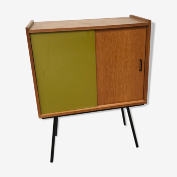 Showcase small storage cabinet vintage blond wood 60s