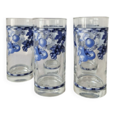 Lot de 5 verres vintage "Blue Fruit Pattern" '1970s - by Cervé Italy