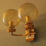Brass and glass doiuble wall light with gold overlay, 1970