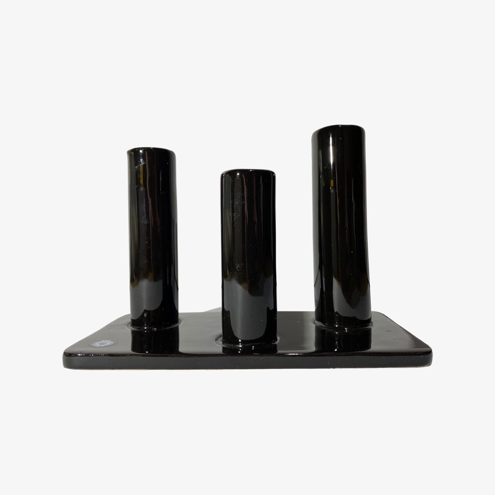 Black Candlestick Stand - VIntage Candle Holder Made From Black Shiny Ceramic From The Mid Century