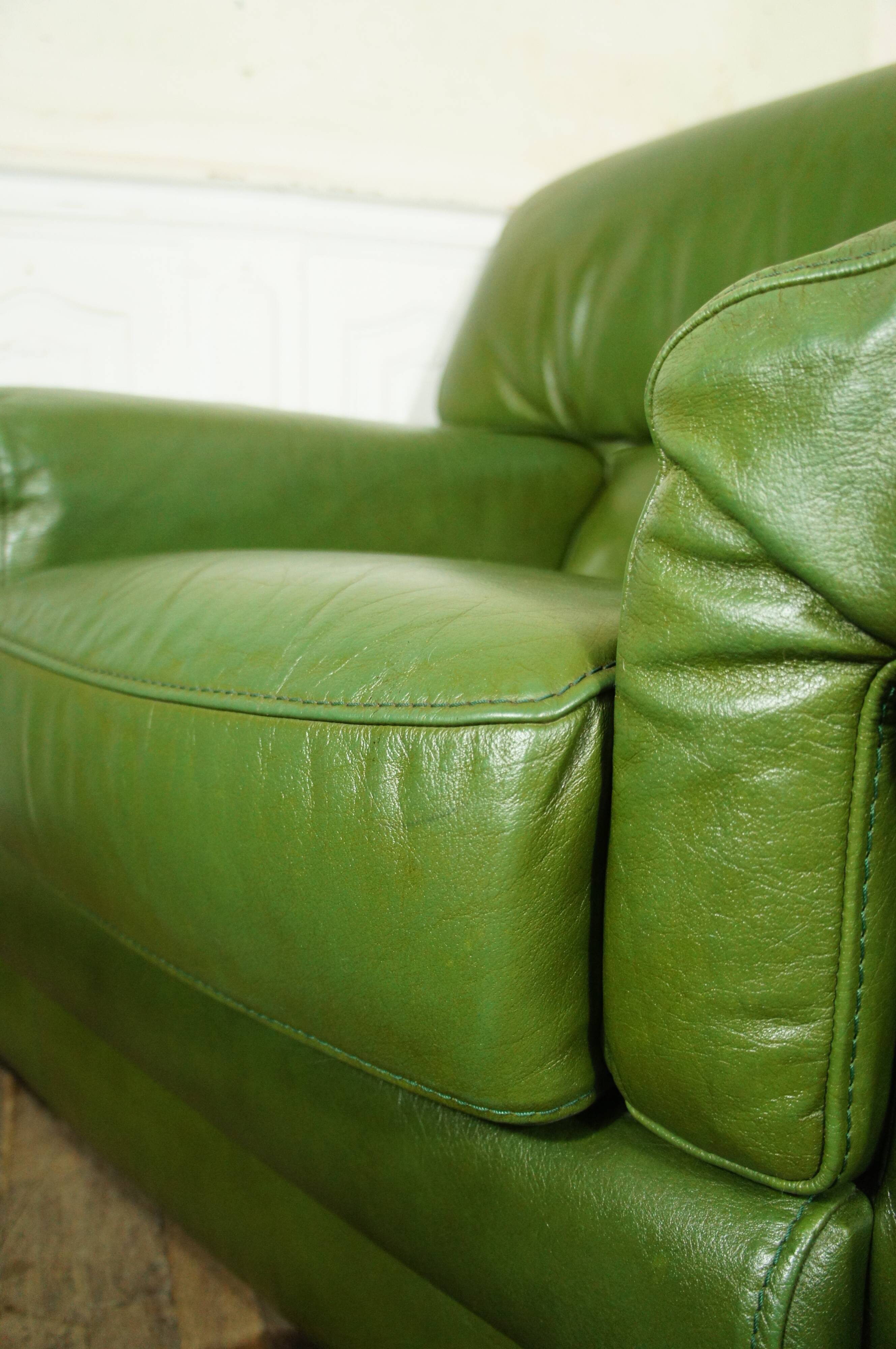 Fauteuil lounge en cuir vert