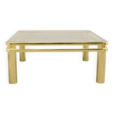 table basse vintage en laiton et verre fumé