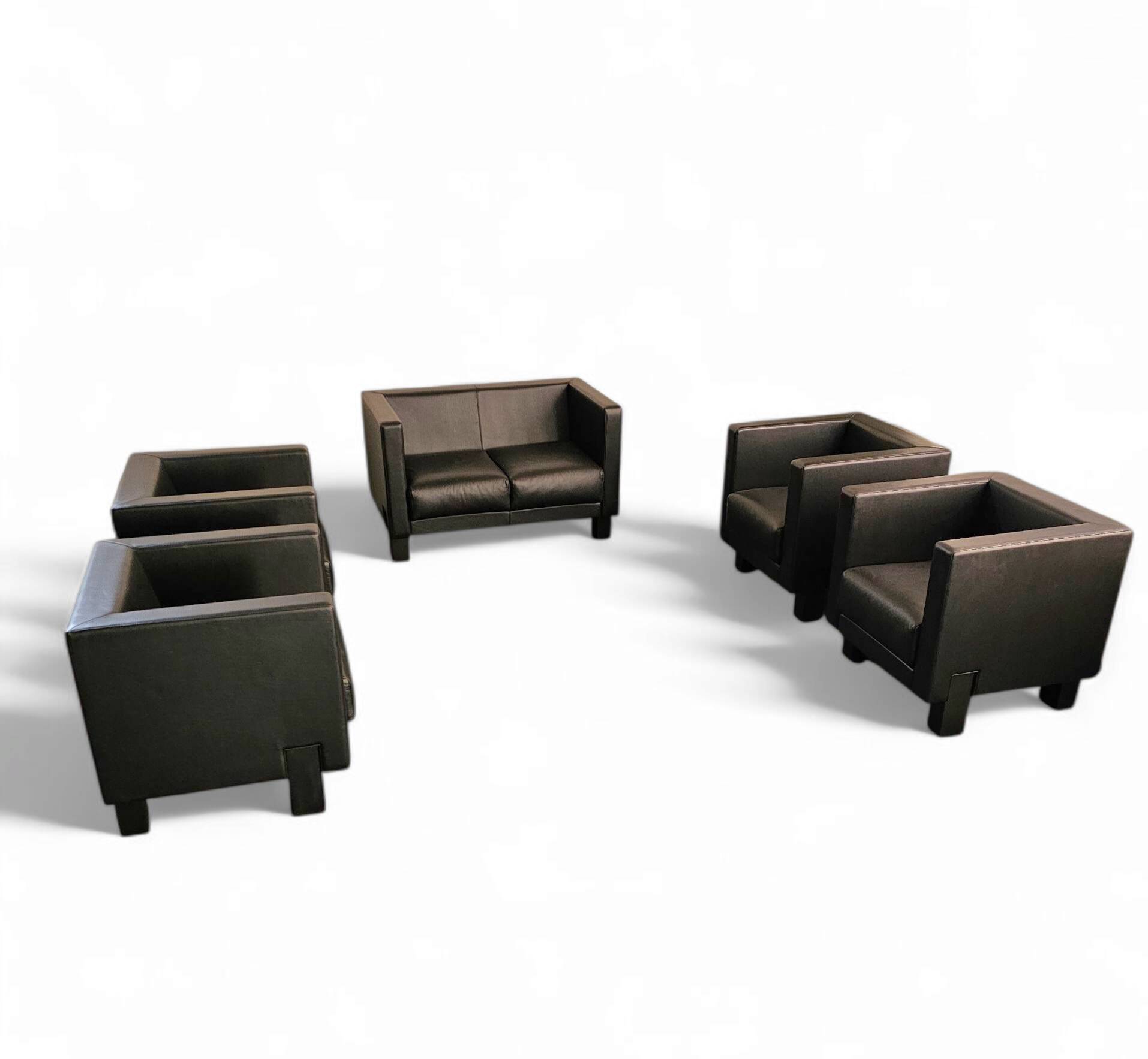 4 x Black Leather Poltrona Frau Moji Armchairs / sofa by Shigeru Uchida