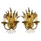 Pair of Hollywood Regency Style Gilt Metal Wheat Sheaf Wall Sconces, 1970s