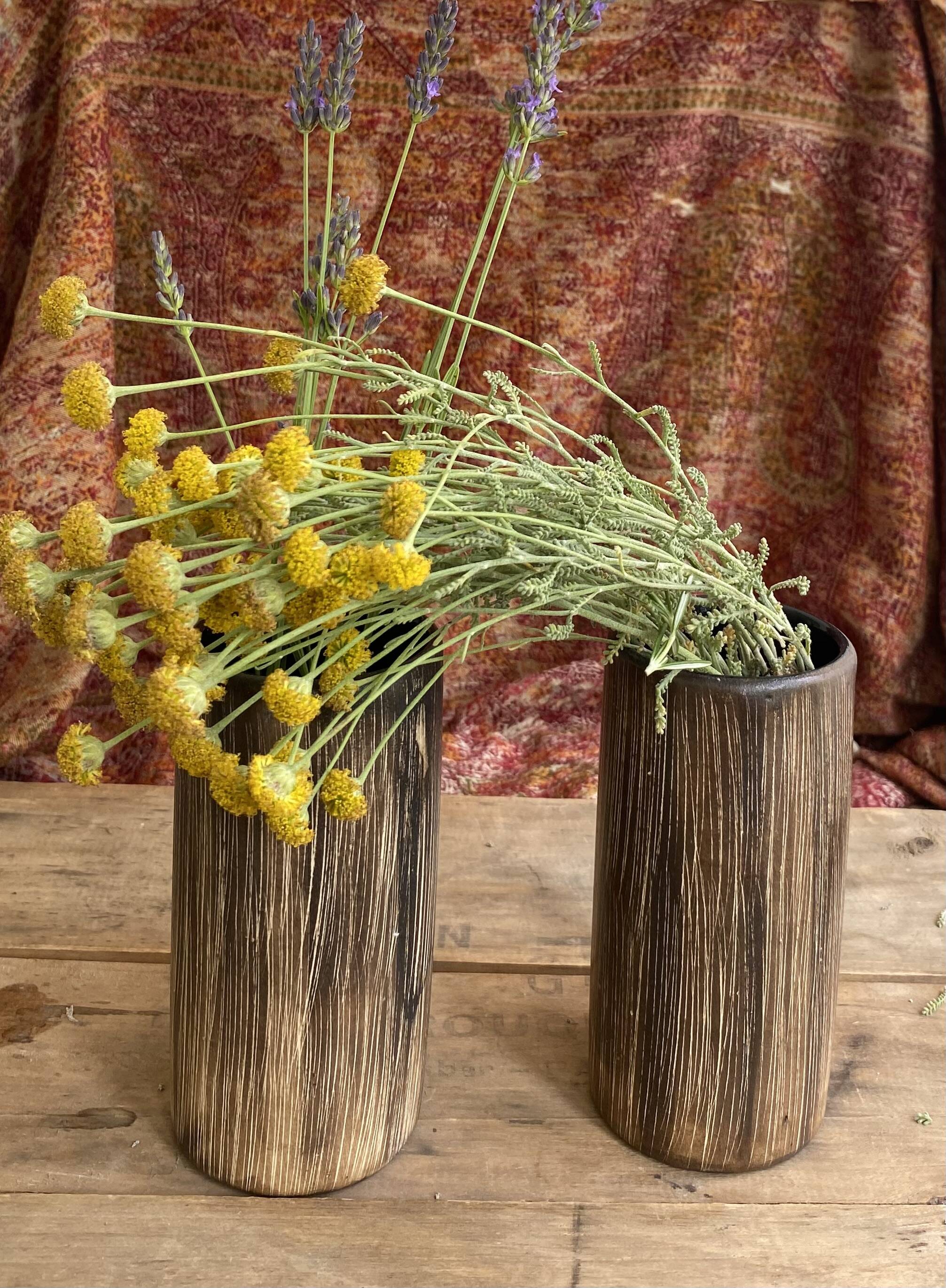 Six terracotta glasses, matt and glazed