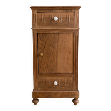 Antique bedside table in solid wood with a marble top.