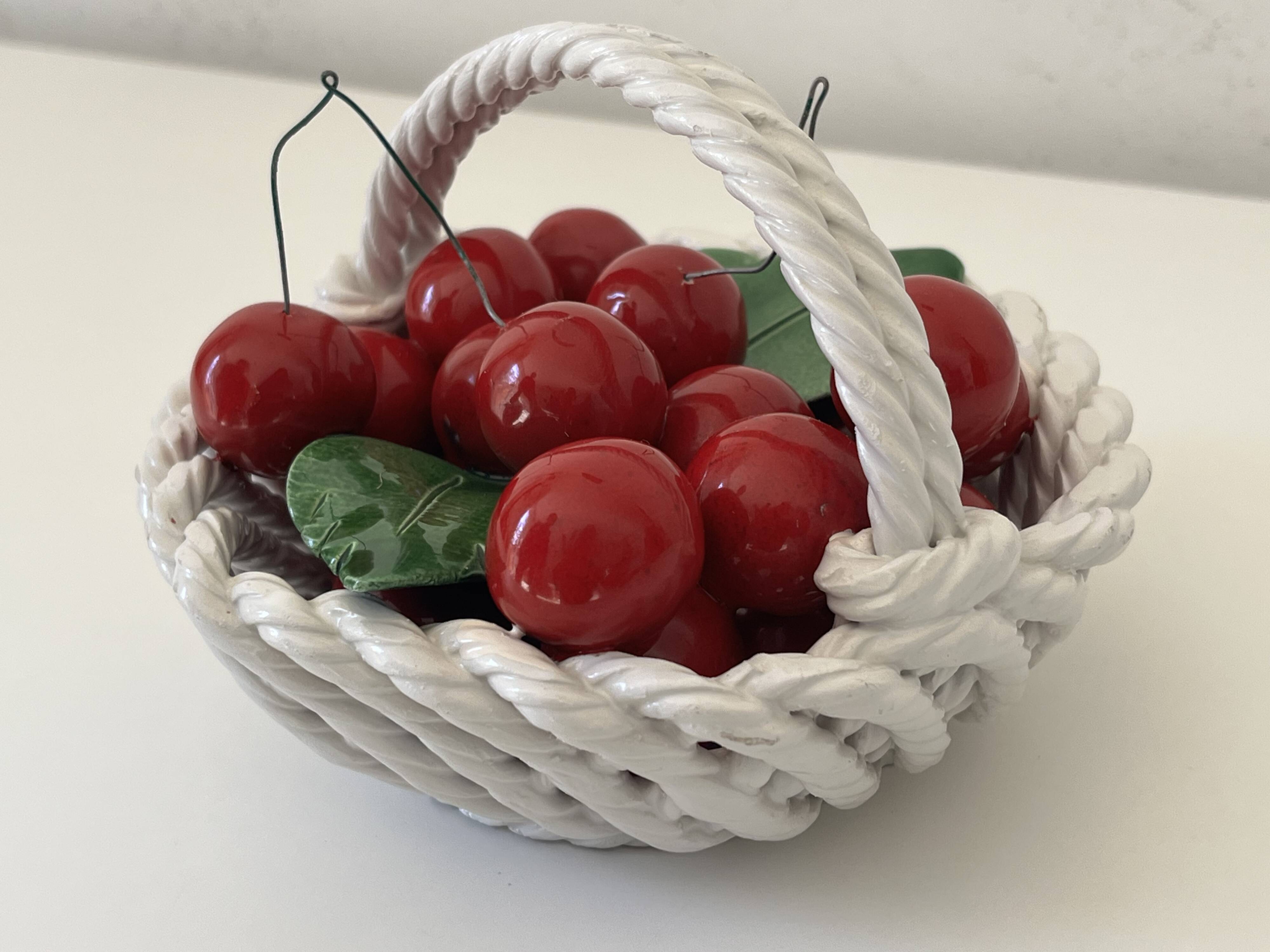 Italian ceramic cherry basket signed Bassano – Vintage