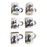 6 Vintage Enameled Stoneware Mugs